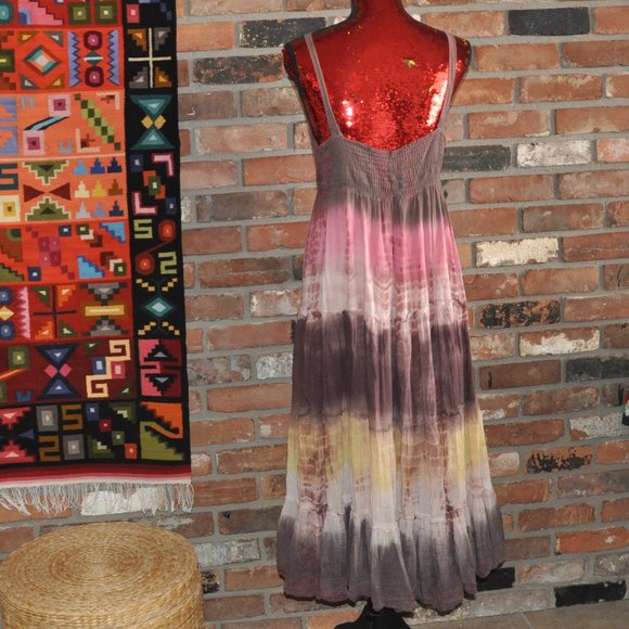 Hippie Sleeveless Tie Dye Tiered Cotton Festival Spaghetti strap. Pull-Over M - Picture 5 of 6